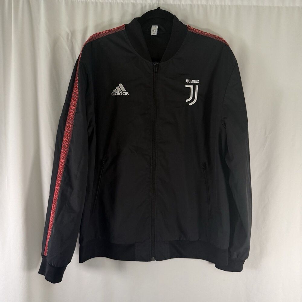 ADIDAS Juventus FC Anthem Jacket Men's Large Black Full Zip Pockets Soccer
